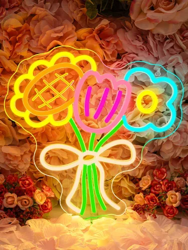 Miniatura 8 de Letrero de Neón de 3 Flores, Luces LED de Neón de Flores, Blanco Frío Cálido Amarillo, Acrílico de Montaje en Pared LED Bohemio Señalización
