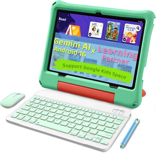 aiprotablet Tableta para niños, Android 16 para niños de 10 pulgadas, Octa-Core 2.2 GHz con funda, 30 GB de RAM 64 GB ROM, 2 TB expandir, control