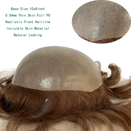 Miniatura 7 de Voloria Toupee para hombre ultra fina piel PU hombres postizo europeo virgen cabello humano reemplazo piezas 10x8inch 7 color marrón claro