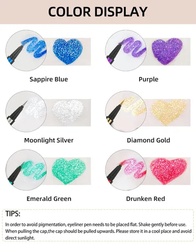 Miniatura 4 de Lápiz delineador de ojos líquido dorado y plateado, 2 piezas, de larga duración, impermeable, a prueba de manchas, pigmentado, acabado brillante