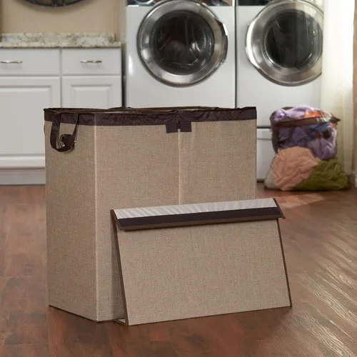 Miniatura 3 de Household Essentials Cesta doble para ropa sucia con tapa y asas de ojales, clasificador de arena del desierto