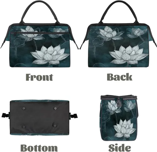 Miniatura 5 de Travel Duffel Bag Ink Lotus Gym Bags for Women Men, Lightweight Waterproof Weekender Overnight Bags Carry On Travel Tote Bag