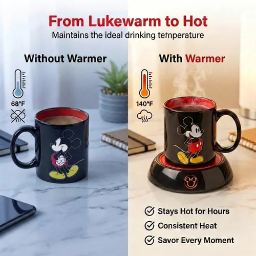 Miniatura 3 de Calentador de Tazas Mickey Mouse de Disney con Taza de 12 oz por Select Brands - Calentador de Tazas de Café con Taza de Cerámica Incluida - Plato