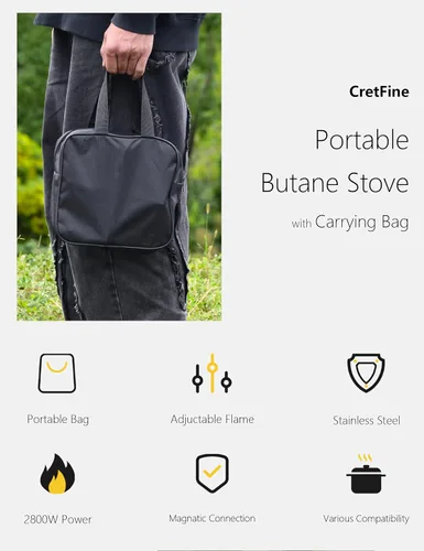 Miniatura 5 de Mini estufa de butano para acampar con bolsa portátil, cocina en interiores y exteriores, para emergencia y campamento, 8205 BTU, 2 horas de uso por