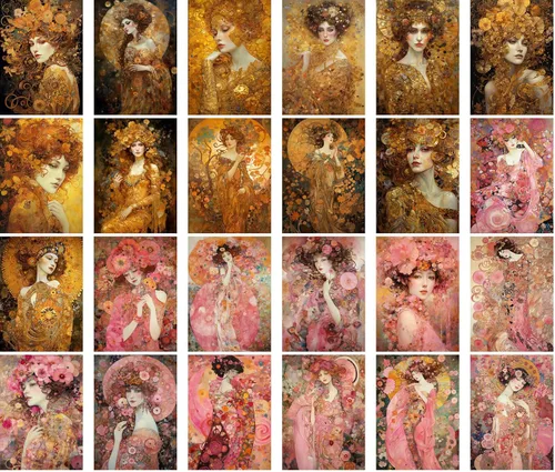 Miniatura 2 de PIXILUV Postales vintage (24 piezas de 4 x 6 pulgadas cada una) Retratos pacíficos de Art Nouveau de hermosas mujeres florales en vestidos fluidos
