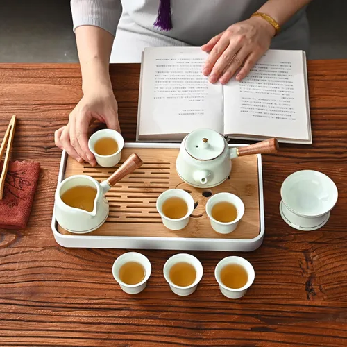 Miniatura 2 de Juego de té chino, juego de té de kung fu, juego de té chino de gongfu con 6 tazas de té, tetera con mango lateral (CebaG 6 tazas)