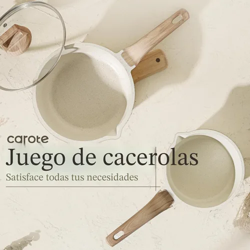 Miniatura 8 de CAROTE - Juegos de ollas de salsa de 1.5Qt y 3.0Qt con tapas, juegos de ollas de cocina antiadherentes, juego de ollas de salsa con pico para Blanco