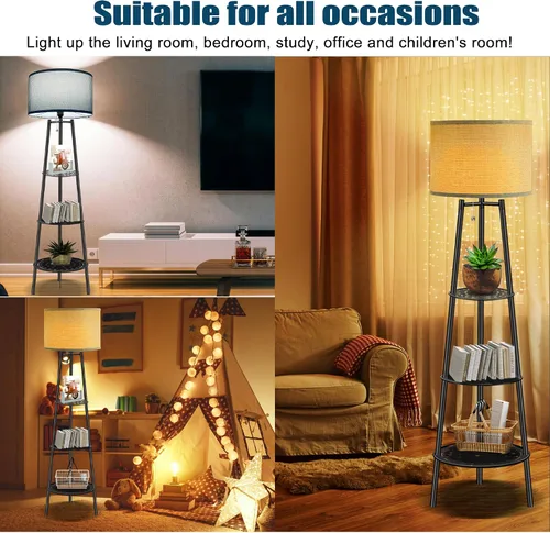 Miniatura 4 de Lámpara de Pie con Estanterías, Lámpara de Pie Moderna con Bombillas LED de 3 Temperaturas de Color, Lámparas de Pie de Rincón para Sala de Estar