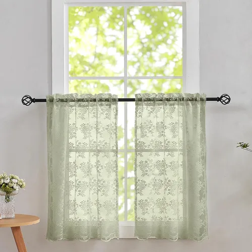 Miniatura 17 de YJ YANJUN Cortinas traslúcidas negras de 54 pulgadas de largo, panel de cortina de encaje gótico victoriano para cocina, cortinas cortas de Negro