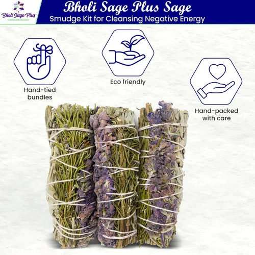Miniatura 2 de Kit de manchas de salvia para la limpieza de energía negativa, hogar y creación de la energía de la felicidad, palitos de salvia con romero