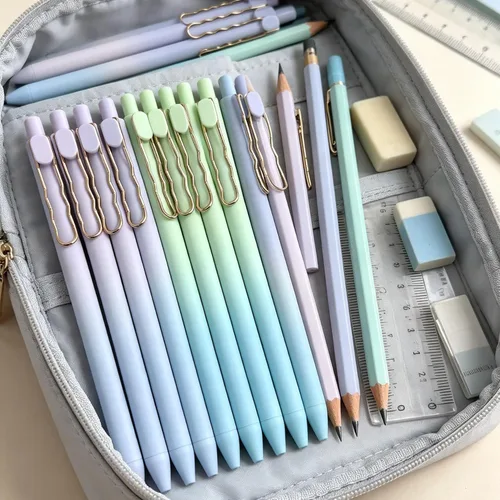 Miniatura 8 de Fengtaiyuan LanLvZi05P18, elegante bolígrafo de color degradado, tinta negra, 0.5mm extra fina, bolígrafos de gel con punta de bola, escritura