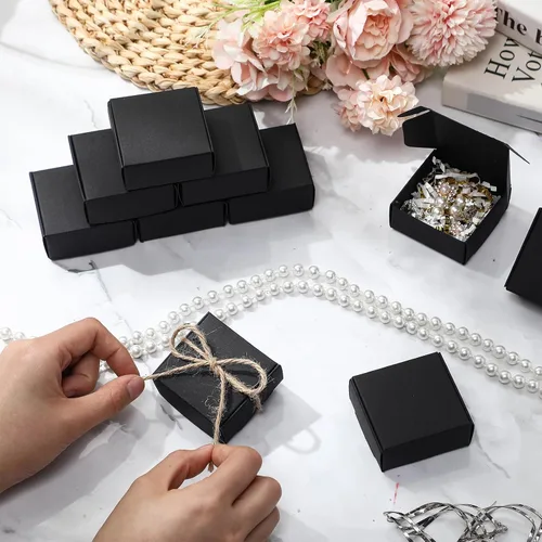Miniatura 7 de Yinkin 200 piezas de cajas de regalo pequeñas de papel kraft a granel de 5,5 cm x 5,5 cm x 2,5 cm, cajas de cartón con tapa para adornos, aretes