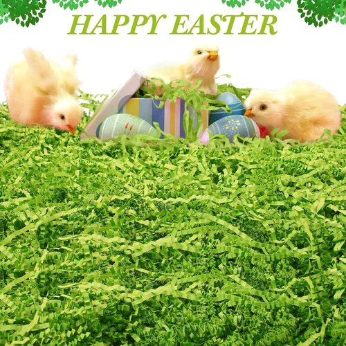 Miniatura 5 de Outus Papel de corte arrugado verde de 1 libra, papel triturado para cesta de regalo, graduación, césped, tejido, para Navidad, Pascua, boda