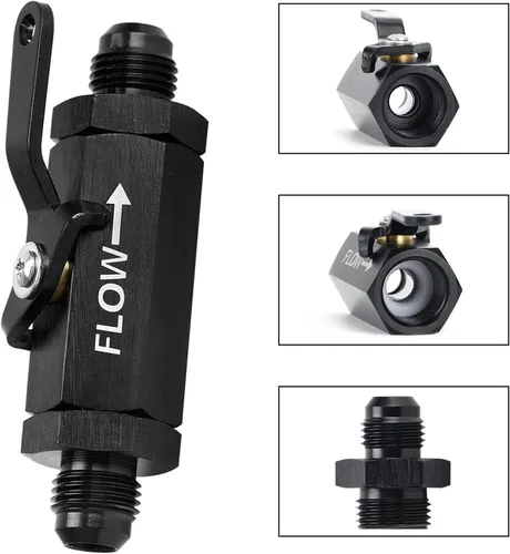 Miniatura 3 de Válvula de cierre de combustible en línea de aluminio 6AN, 6AN a 6AN Macho Flare Fitting, control de flujo 3/8 válvulas de corte de rosca macho