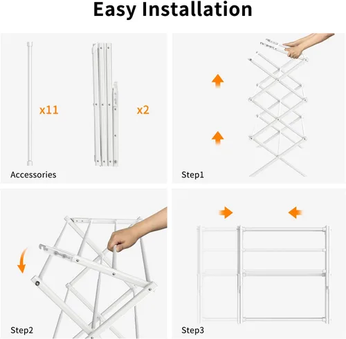 Miniatura 5 de Estante de Secado Plegable para Ropa, Estante de Secado de Ropa Plegable para Interior y Exterior, Estante de Secado de Ropa para Lavandería Blanco