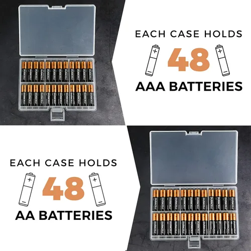 Miniatura 5 de GlossyEnd Juego de 4 cajas de almacenamiento de baterías AA y dos AAA, soporte para almacenamiento de batería con probador, transparente. Cada