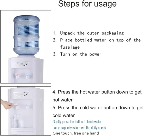 Miniatura 6 de Dispensador de agua para botella de 5 galones, dispensador de agua de carga superior fría y caliente, enfriador independiente con cierre