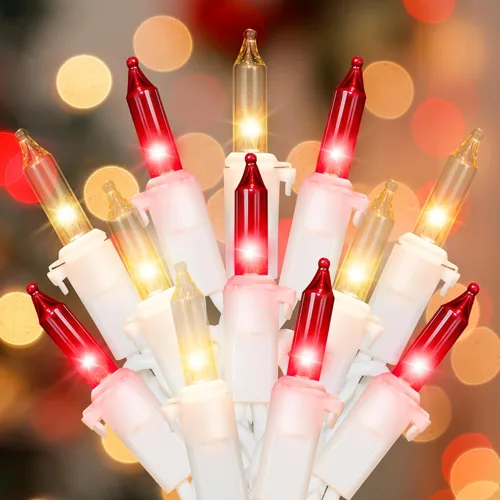 Miniatura 13 de Hopolon Mini Luces en Cadena Rojas de Navidad 2 Juegos de 50 Unidades 13 Pies Bombillas Incandescentes Mini Luces en Cadena Impermeables para Rojo