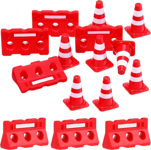 TOYANDONA Mini conos de tráfico y cercas con 12 conos de tráfico y barricadas, juguetes educativos para que los niños aprendan reglas, juguete de