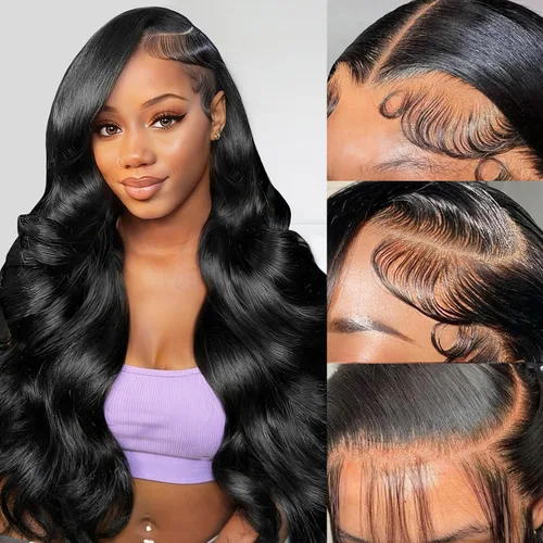 Miniatura 15 de Pelucas de cabello humano ondulado con encaje frontal de 13 x 6 pulgadas, pelucas de cabello humano real de 180 % de densidad HD, transparente, sin