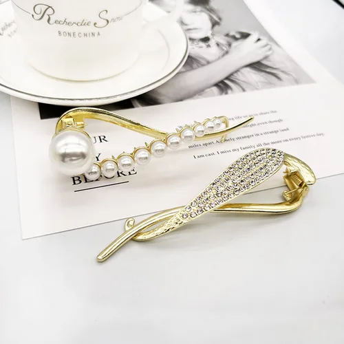Miniatura 6 de 4 pinzas para el cabello, decoración de perlas, clip de plátano, estilo francés, pasador de pelo antideslizante, mandíbula para el cabello