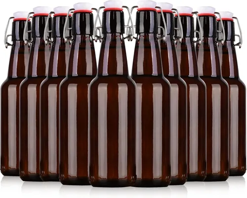 Botellas de vidrio con tapa abatible de 16.5oz color ámbar con tapas herméticas, para cerveza casera y fermentación de kombucha, extracto de