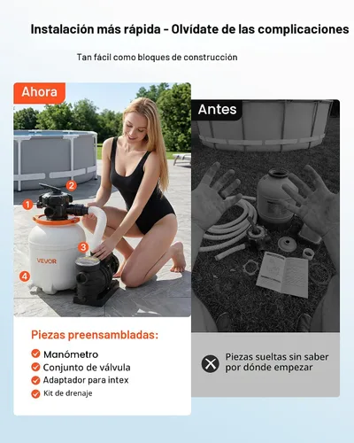 Miniatura 2 de VEVOR Bomba de filtro de arena de 12 pulgadas para piscinas sobre el suelo de hasta 15000 galones, sistema de filtración de piscina de 0.33 HP 3000
