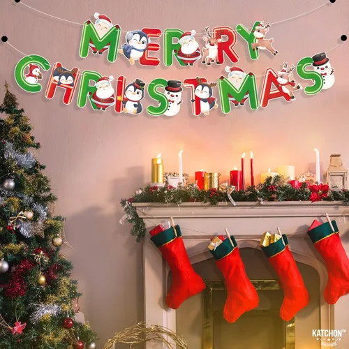 Miniatura 6 de KatchOn, Pancarta de Feliz Navidad Roja y Verde – 10 pies, sin bricolaje Guirnalda de Feliz Navidad para decoraciones de Navidad Guirnalda
