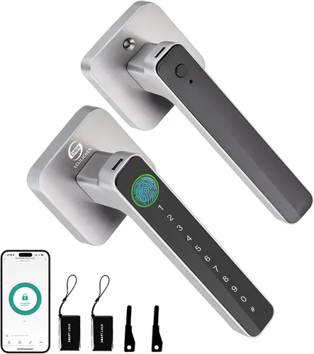 Cerradura de puerta inteligente, perilla de puerta de huellas dactilares, perilla digital 5 en 1 con aplicación/código de teclado/tarjetas Tono plata