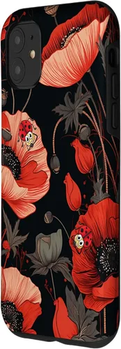 Miniatura 2 de Funda para iPhone 11 Poppy Flower Ladybug Red & Black