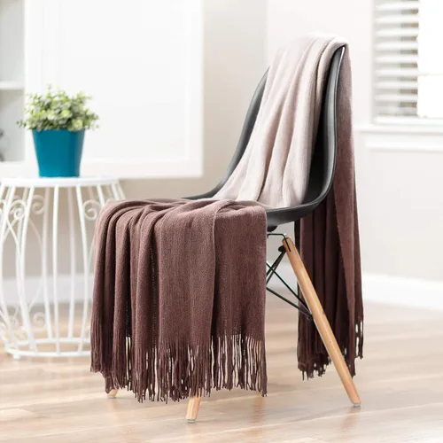 Miniatura 4 de Chanasya Manta acrílica súper suave con borlas en degradado gradual de alta calidad, cálida, acogedora, ligera y esponjosa para cama, sofá, silla