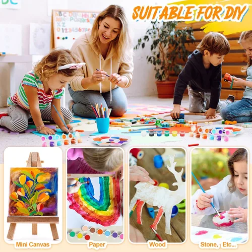 Miniatura 5 de Fulmoon Juego de 24 mini pintura acrílica para niños, 12 colores/8 colores para adultos, kit de pintura lavable, mini kit de pintura, manualidades