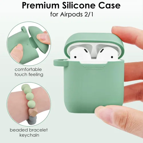 Miniatura 3 de Filoto Compatible con funda para Airpod, bonita funda 2/1 para mujer, funda protectora de silicona con llavero de pulsera (verde cactus)