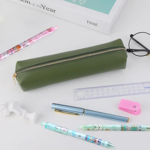 Miniatura 7 de Oyachic Estuche verde para lápices, estuche de cuero para lápices, estuche para lápices pequeño, estuche estético para adultos Verde1
