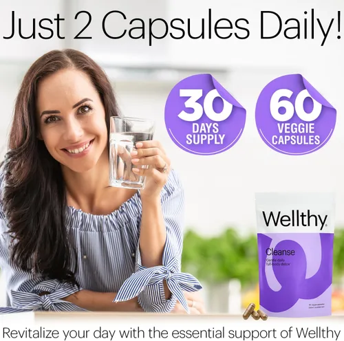 Miniatura 5 de Wellthy Desintoxicación de cuerpo completo y apoyo inmunológico, salud digestiva avanzada, limpieza intestinal y alivio de la hinchazón, fórmula