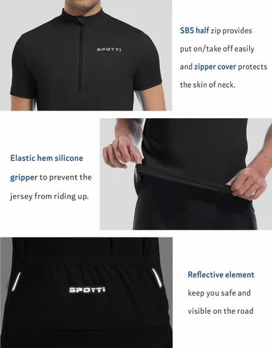 Miniatura 3 de Spotti Playera de manga corta para ciclismo de hombre con 3 bolsillos traseros, transpirable, secado rápido