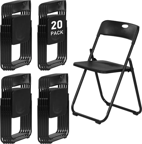 Miniatura 20 de Sillas plegables de plástico negro, paquete de 6, silla plegable ligera con capacidad de 350 libras, marco de metal fácil de plegar y almacenar