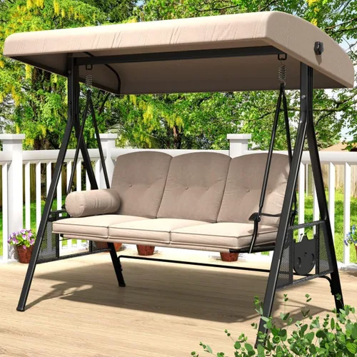 Miniatura 10 de AECOJOY - columpio de porche al aire libre con cubierta, columpios de patio de 3 asientos con toldo ajustable, columpio exterior para adultos