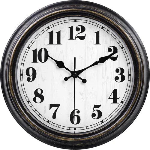Miniatura 9 de 45MinST Reloj de pared grande vintage de 13 pulgadas rojo-marrón, de cuarzo, funciona con batería, movimiento silencioso y preciso sin tictac con 13