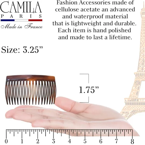 Miniatura 3 de Camila Paris CP3876 - Peineta lateral francesa pequeña, curva, con caparazón de tortuga, peines decorativos para recogido francés, pinzas de cabello