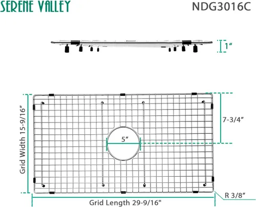 Miniatura 2 de Serene Valley Rejilla inferior del fregadero 29-1/2" X 15-9/16", drenaje centrado con radio de esquina 3/8", protector de fregadero NDG3016C