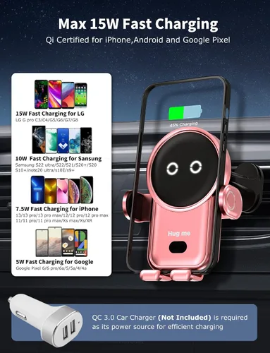 Miniatura 2 de Cargador inalámbrico para automóvil, 15 W, carga rápida, soporte para teléfono celular, con sujeción automática, compatible con iPhone 14 Series/14