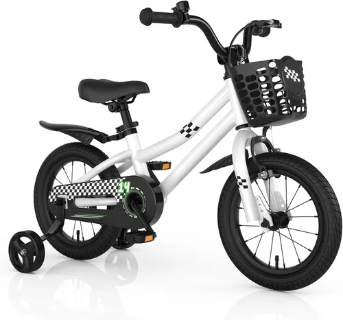 Miniatura 12 de COSTWAY Bicicleta para niños, 12, 14, 16, 18 pulgadas, para niños y niñas de 3 a 8 años, bicicleta para niños con ruedas de entrenamiento