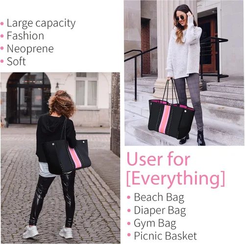 Miniatura 4 de IBEE Bolsa de neopreno para mujer, bolsa grande de neopreno, bolsa de playa plegable para piscina