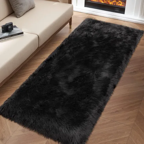 Miniatura 31 de Alfombra de piel sintética para sofá, silla, alfombra pequeña beige para dormitorio, 2 x 3 pies, alfombras peludas para habitación de los niños