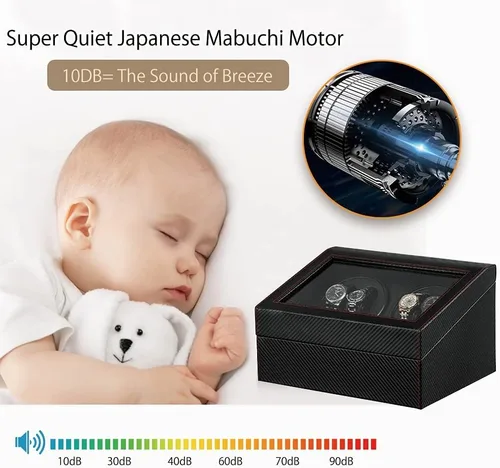 Miniatura 5 de Enrollador automático de reloj con 4 silenciosas cajas de bobinado de reloj de motor japonés + 6 almohadas flexibles para reloj, funda