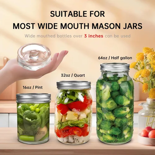 Miniatura 3 de 1Pc Wide-Mouth Fermentation Glass Weight Set With Easy Grip Perfect For Home Brewing, Pickling, Canning, Fermented Fruits, Sauerkraut, Kimchi And