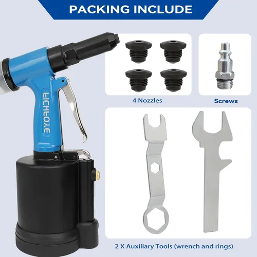 Miniatura 6 de Pistola de remache neumática resistente, 3500 lbf Rivet Gun Set- 3/32", 1/8", 5/32", 3/16" con NPT 1/4 pulgadas para industrias automotriz, Azul