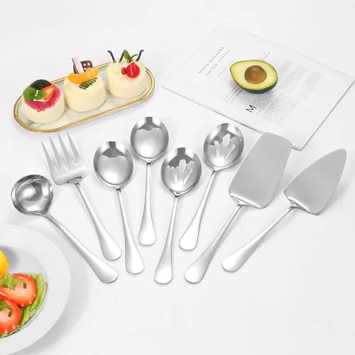 Miniatura 5 de Utensilios de servir de acero inoxidable, juego de 8 piezas con cucharas de servir, tenedor de servir, cucharón de sopa, servidor de lasaña