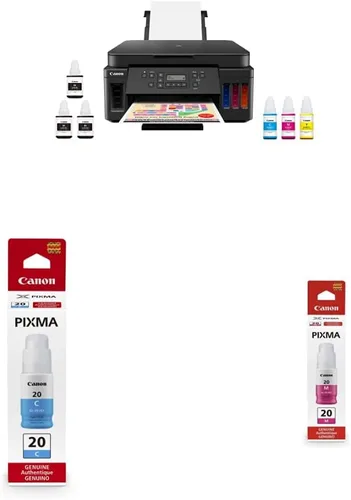 Canon PIXMA G6020 Supertank inalámbrico (Megatank) GI-20 - Botella de tinta cian, compatible con PIXMA G6020 GI-20, botella de tinta magenta,